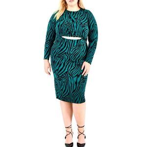 Bar Ill Women's Plus Size Green Cut Out Front Twist Long Sleeve Bodycon Dress 3X